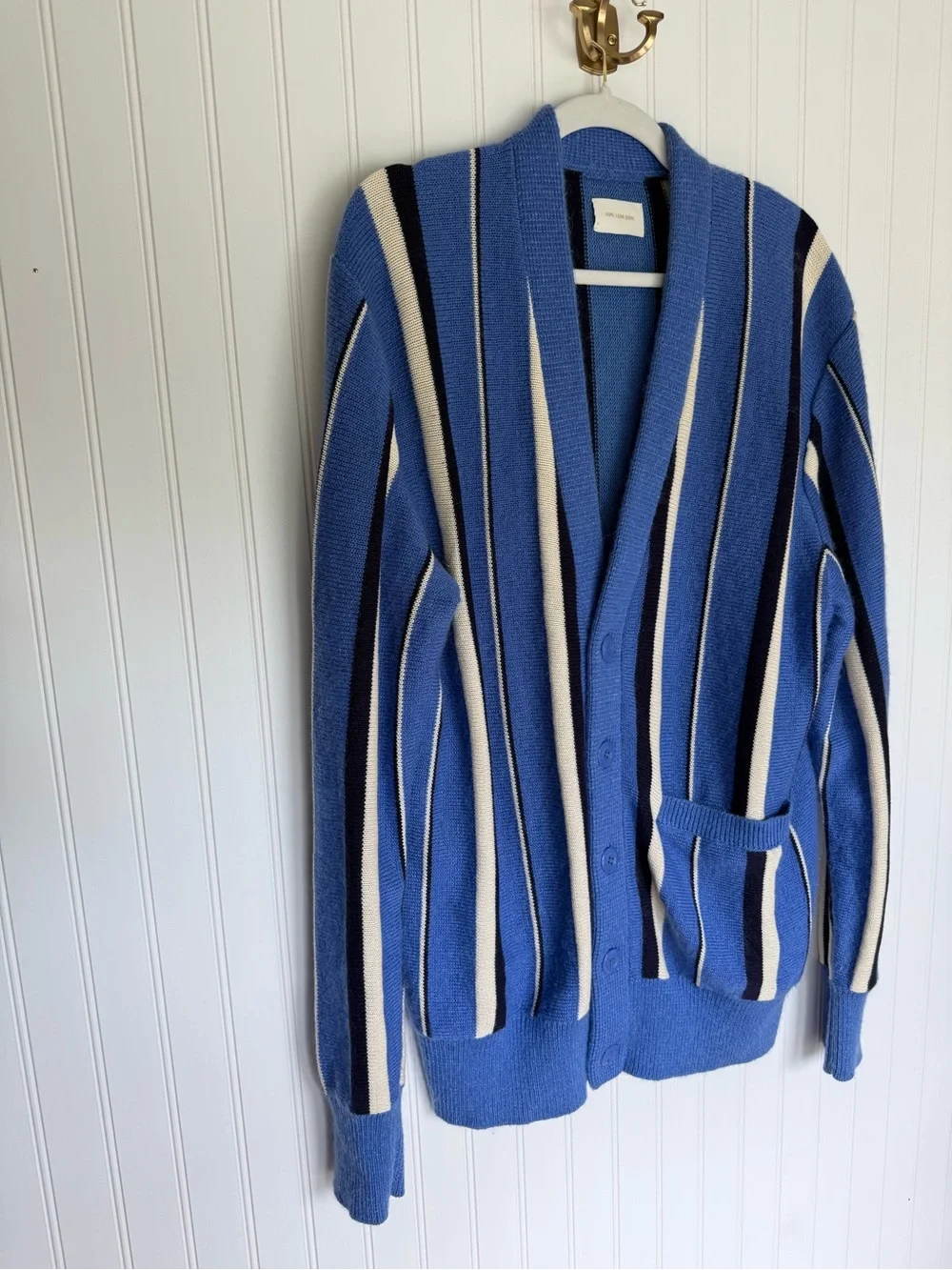 Aimé Leon Dore Striped Cardigan L Blue Cream Navy Wool Mohair Cotton Blend ALD